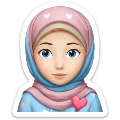 Turkish beautiful finish Konya girl blue eyes with hijab and pastel hearts dress sticker