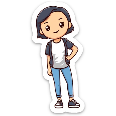 A young woman with a friendly expression wearing casual clothes sticker