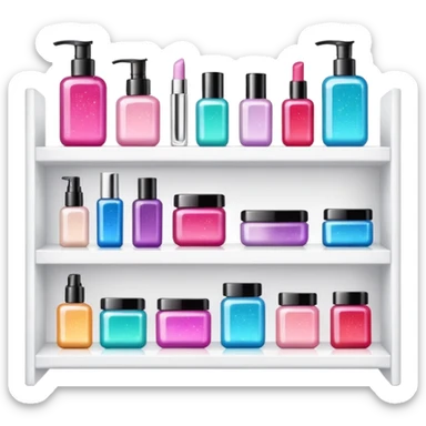 single white shelf with few beauty products and sparkles sticker