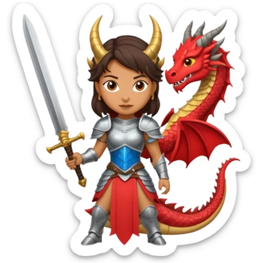 Fierce Latina in armor with a sword after a battle cutting off the head of a dragon sticker
