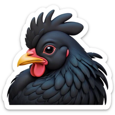 Meme-Worthy Cute Sleeping Black Rooster Portrait Emoji, Head resting peacefully with a contented smile, showcasing a robust build and a luxuriously soft pure black plumage, eyes shut in a serene, restful nap, Simplified yet hilariously adorable features, highly detailed, glowing with a soft, drowsy light, high shine, relaxed and utterly lovable, stylized with an air of playful laziness, bright and heartwarming, soft glowing outline, capturing the essence of a comically sleepy rooster, so meme-worthy it feels like it could instantly become the next viral sensation of adorable slumber! sticker