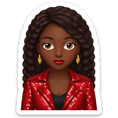 Tamika Scott from Xscape with long dark brown hair, red sequin outfit sticker