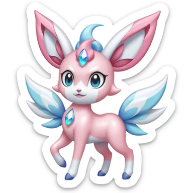 Shiny glossy pastel whitish Diancie-Absol-Sylveon-Meloetta-fusion  sticker