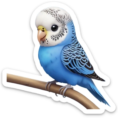 cinematic-cute-blue-budgie-portrait-emoji,-head-tilted-playfully-and-inquisitively,-featuring-a-brilliant-blue-feathered-fur-and white and black face-with-a-natural-sheen,-round,-sparkling-dark-eyes-filled-with-curiosity,-simplified-yet-irresistibly-adorable sticker