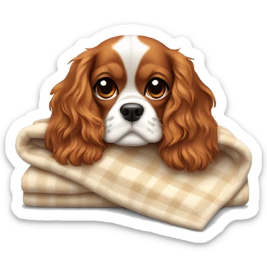 cute cavalier king charles spaniel cuddling with a blanket sticker