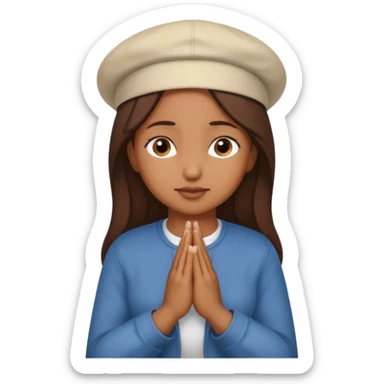 A BROWN MOTIVATIONAL woman WITH A CAP ON WITH PRAYING HANDS sticker
