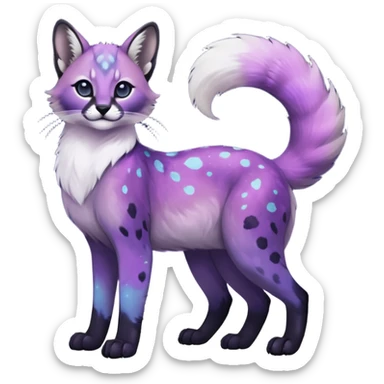 Colorful black-violet-indigo-purple-gradients nebulae nebula starry galactical shiny white-stars-spotted glorious iridescent divine exotic cute cool beautiful realistic caracal-civet-sergal-vernid-Cacomistle-Trico-oncilla-animal-Fakémon-hybrid-fursona (full body) sticker
