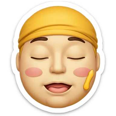 A male emoji with big fat lips with it’s eyes closed not smiling with its mouth closed and it’s yellow while making the ishowspeed face sticker