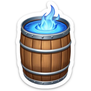 generate a realistic rust-free metal barrel with blue fire on it sticker