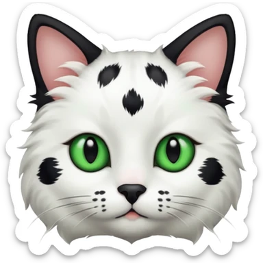 um gato branco com manchas pretas  olho preto e verde só manchas pretas sticker