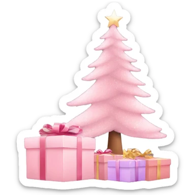 pastel pink christmas tree and some gift boxes sticker
