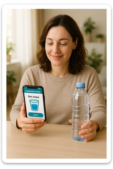 Donna che usa App per ricordarsi di bere, altrimenti non beve mai sticker