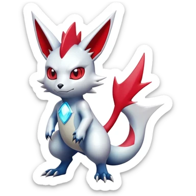 Cute Cool Edgy Shiny Futuristic Ethereal Legendary Digimon-Sneasel-Zangoose-hybrid full body sticker
