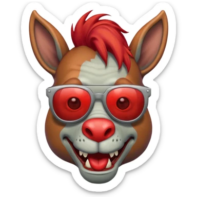 Zombie donkey with sun glasses and red hair and joker nose hungry  sticker