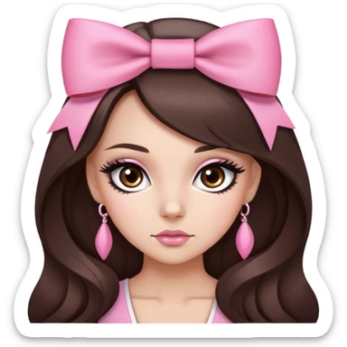 pretty pink bow long hair brunette baddie with eyeliner and brown eyes sticker