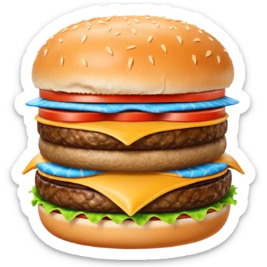 a long blue tongue sticking out between two hamburger buns, looking very funny and mischievous sticker