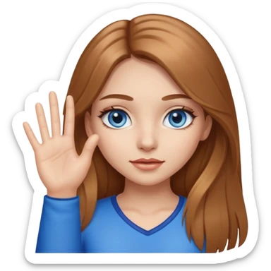 A girl with makeup, long light brown hair, blue eyes, with her palm up. with black outlook   sticker