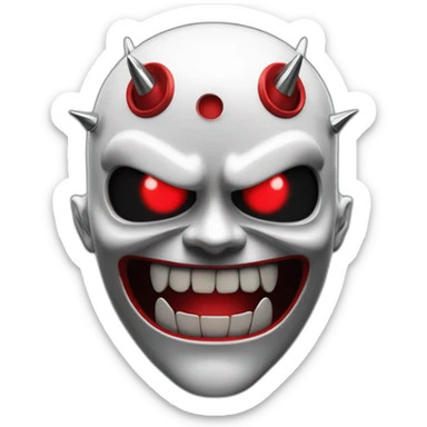 chrome demon with red lazer eyes, white teeth and letter B on the face, 3d, portrait, black background sticker