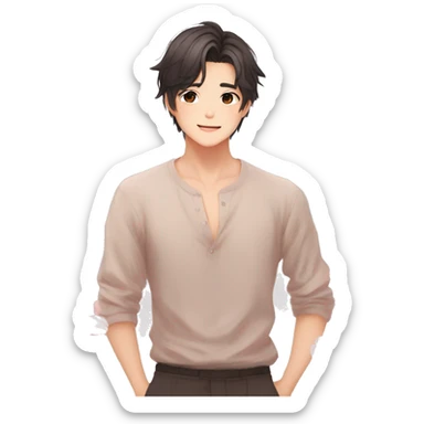 Gorgeous romantic Asian anime gentle man with blushing face aesthetic trending style outside sticker