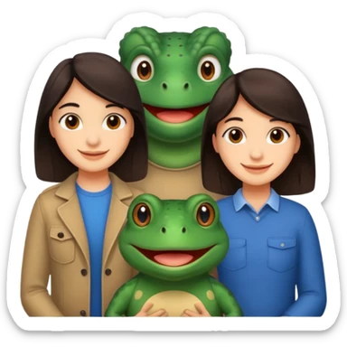 Bufo with two best friends one a girl dark hair other man dark hair sticker
