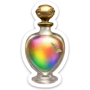 Rainbow magic fairy sparkling old Antique oil perfume bottle with herbal and rose flowers sticker