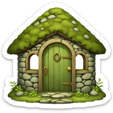 Round stone hut with wooden door.




 sticker