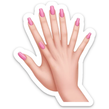  pink  close-up of a human hand with exactly five fingers, beautifully manicured nails, glossy pink nail polish, elegant nail shape, soft lighting, realistic style, isolated on transparent background" sticker