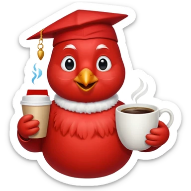 Happy cardinal bird with a dove and a cup of coffee sticker