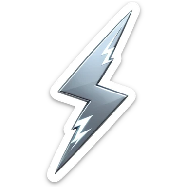 A lightning bolt emoji made of polished silver chrome, sharp yet rounded edges, glossy metallic surface, soft reflections, minimal futuristic design, iOS emoji style, centered, clean white background sticker