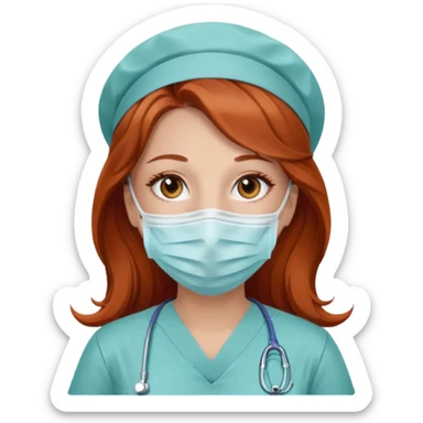 nurse with long brown/red hair with brown eyes sticker