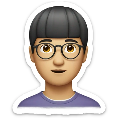 Asian guy with a bowl cut and circular glasses sticker
