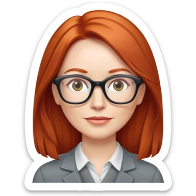 middle age Red head long straight hair pale skin wearing glasses sticker
