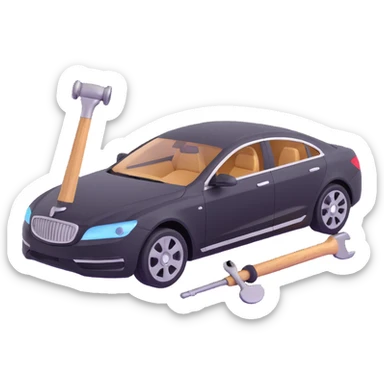 luxury car with dent repair tools like a lever and small hammer, elegant and modern sticker