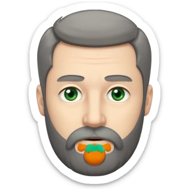 Greenish grey eyed adult man with tired look. Short dark grey hair, poor amount. He has a very long beard hanging. Pale skin. He's serious and looks tired. Make sure his hair and beard are both dark grey. sticker