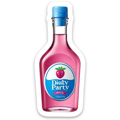 bottle of oil blue top pink outside with logo that says Diddy Party oil Johnson and Johnson  brand with a smiling berry on top sticker