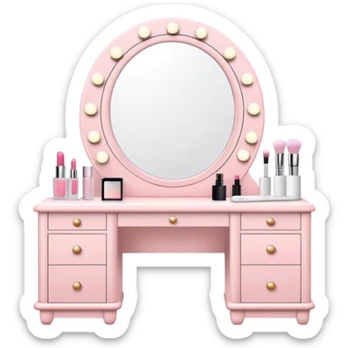 White Makeup vanity with light pink makeup sticker