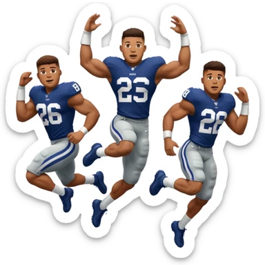 Saqoun Barkley hurdle over a 2 people sticker