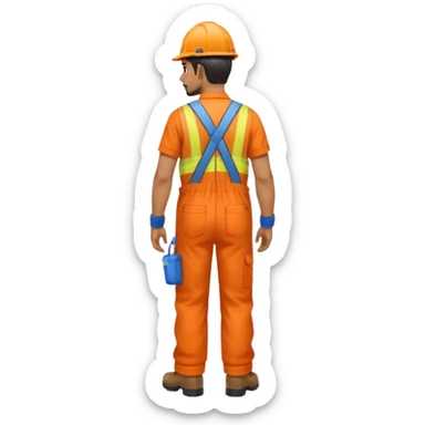 Indian male railway engineer orange overalls, boots walking back view sticker