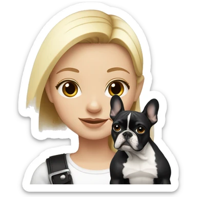 Blonde girl with black/white French bulldog sticker