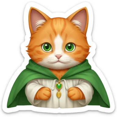 baby orange cat green eyes, in white cloak sticker