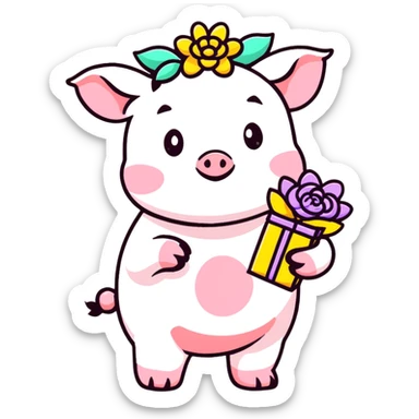 piglet with flower crown and gift bag sticker