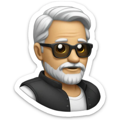 Un homme légèrement dégarni, plutôt vieux, avec de grosses lunettes noires, une chemise de papi, une barbe mal rasé sticker