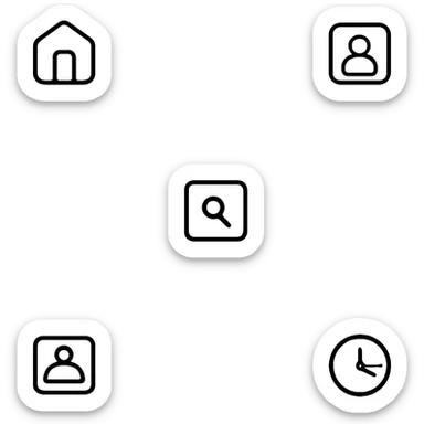 Website icon set with home icon, search icon, menu icon, profile icon, and settings icon sticker