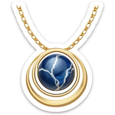 delicate floating gold chain cradling a deep blue stone with swirling white and gray veins, glowing faintly like stars and moonlight, radiating mystery and magic sticker