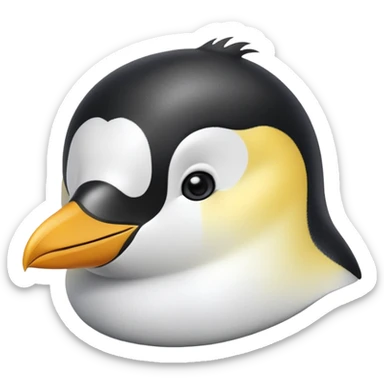 cinematic-cute-emperor-penguin-portrait-emoji,-head-tilted-playfully-and-inquisitively,-with-glossy,-pristine-plumage-accented-by-a-bright-beak-and-round,-sparkling-eyes-filled-with-curiosity,-simplified-yet-irresistibly-adorable-features,  sticker