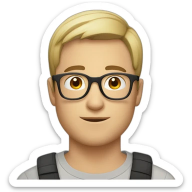 young white man with short straight hair and small beard with rounded glasses sticker