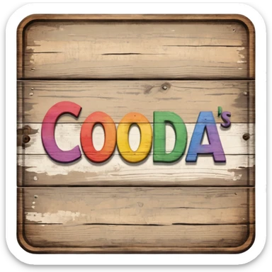 a wooden sign that says "Coda's Gay" sticker