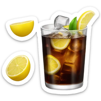 A rum and coke with a lemon on the rim sticker