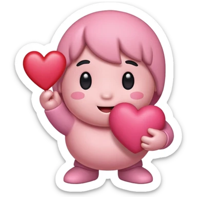 create a chibi sticker of Kirby smiling with a heart in his hands sticker