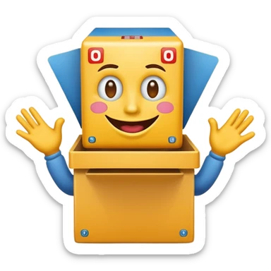 Create an emoji (one of the classic yellow faces) but make them have hands and wind an imaginary jack in the box (no props or anything just the hands and face) but also have the mouth like an o sticker